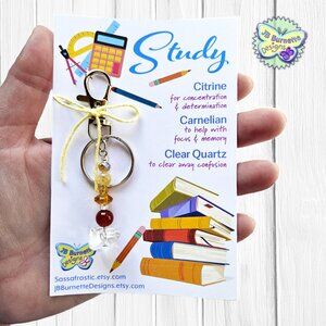 STUDY Gemstone Crystal Keychain, Student Gift, College Gift, Study Charm